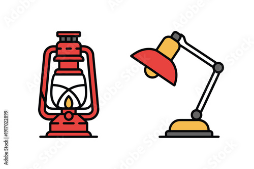 Red Lantern Icon with Lit Candle Flame Illustration