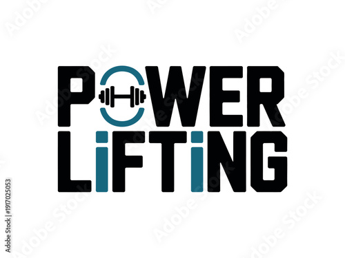Powerlifting text logo incorporates a barbell icon within a circle for strength training branding.