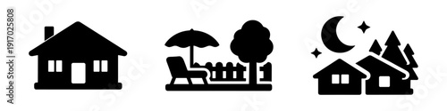 residential real estate lifestyle outdoor living solid black icon set vector illustration