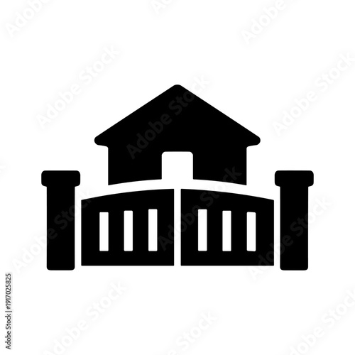 gated community house entrance security solid black icon set vector illustration