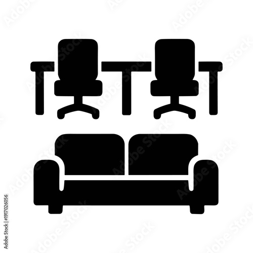 office meeting lounge furniture interior solid black icon set vector illustration