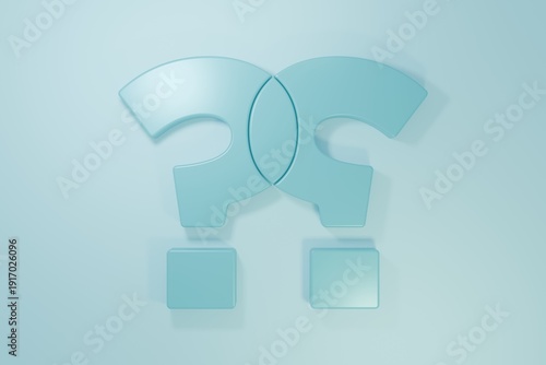 Blue Question mark icon isolated on blue background. FAQ sign. Copy files, chat speech bubble and chart. Minimalism concept. 3D render illustration