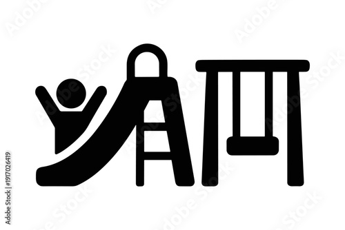 playground equipment children park recreation solid black icon set vector illustration