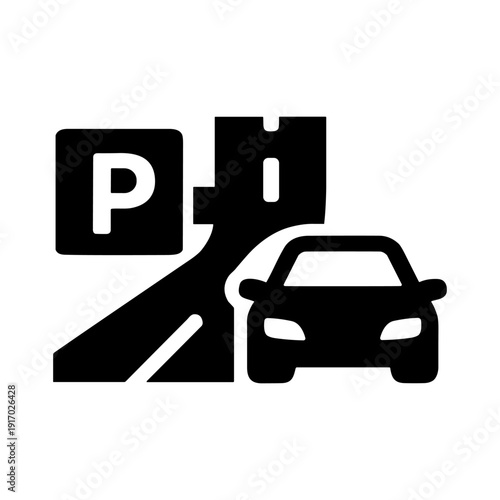 parking garage building car transportation service solid black icon set vector illustration