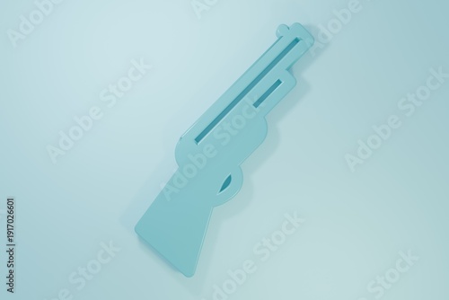 Blue Hunting gun icon isolated on blue background. Hunting shotgun. Minimalism concept. 3D render illustration