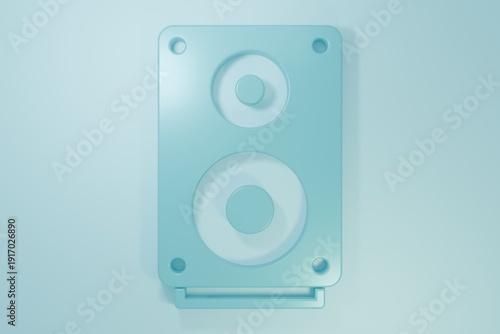 Blue Stereo speaker icon isolated on blue background. Sound system speakers. Music icon. Musical column speaker bass equipment. Minimalism concept. 3D render illustration