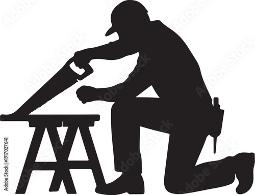 Silhouette of person carving wood on a workbench