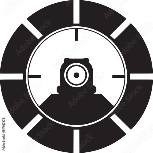 Precise gun sight target concept for tactical training and shooting range accuracy in black and white