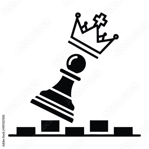 Chess pawn with a crown, representing a pawn's ambition to become royalty or a king.