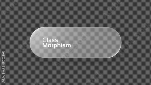 Glass morphism text effect on transparent background. User interface element with blurred frosted glass look. Modern web design component for overlay.