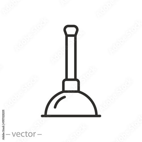 Plunger icon. Toilet pump. Unclog bathroom service. Vector line symbol.