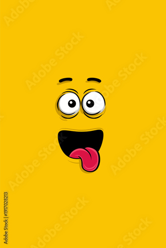 Funny cartoon character face with tongue sticking out. Cartoon character face showing a playful expression with wide eyes and tongue sticking out