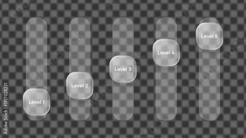 Level indicators on glass morphism sliders with transparent background. UI design concept for user experience development.