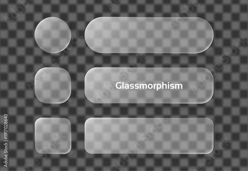 Clear liquid glass morphism vector elements set for web ui design. Modern translucent user interface concept for graphic design.