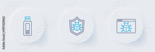 Set line System bug, and USB flash drive icon. Vector