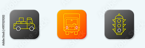 Set line Delivery truck, cargo and Traffic light icon. Vector