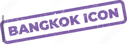 A rectangular purple grunge rubber stamp graphic features the unique text Bangkok Icon for landmark recognition