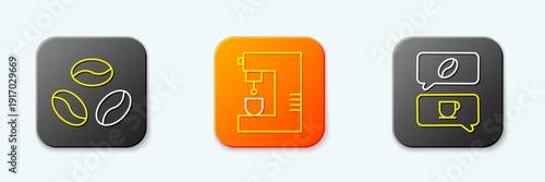 Set line Coffee beans, machine and and conversation icon. Vector