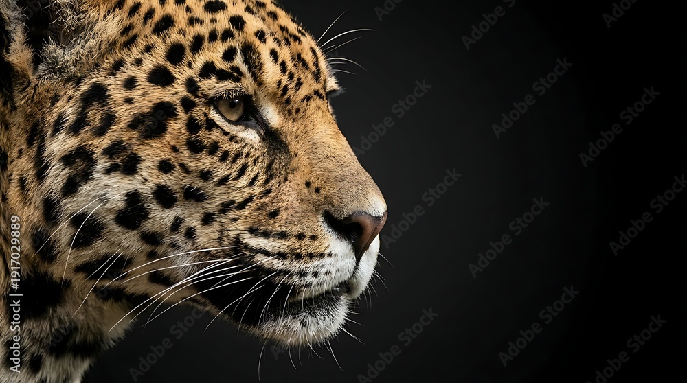 Fototapeta premium Leopard close up portrait with detailed fur for wildlife and predator concept.