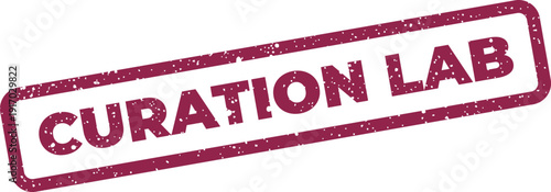 A rectangular textured stamp with the words Curation Lab in uppercase, suitable for research and experimental project branding