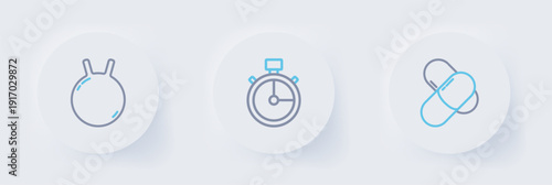 Set line Sports nutrition, Stopwatch and Kettlebell icon. Vector