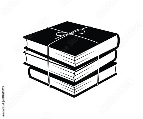 Stack of Books Tied with String Outline Illustration