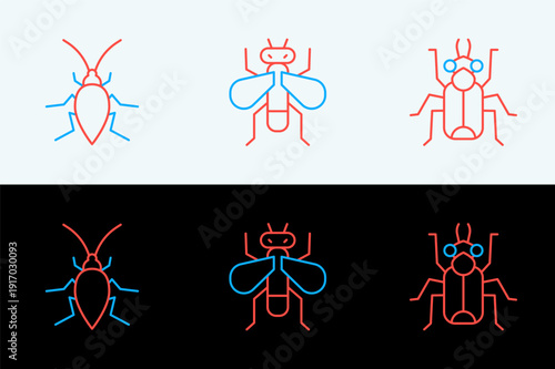 Set line Beetle bug, Cockroach and Insect fly icon. Vector