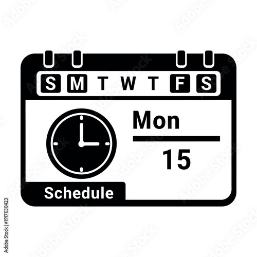 Black and white calendar with clock and schedule text daily planner