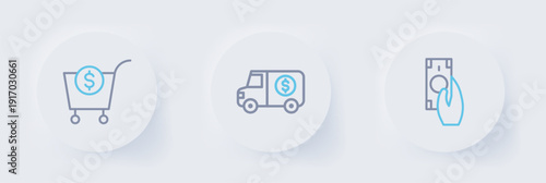 Set line Fast payments, Armored truck and Shopping cart and dollar icon. Vector