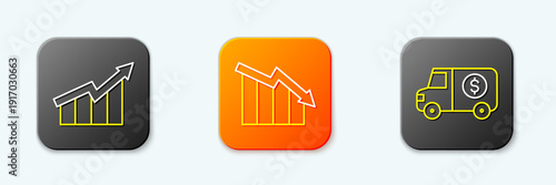 Set line Financial growth increase, decrease and Armored truck icon. Vector