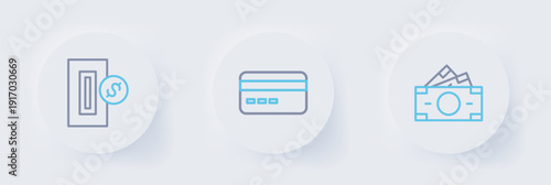 Set line Stacks paper money cash, Credit card and Inserting coin icon. Vector