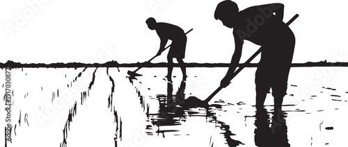 Two People Digging in a Field Silhouette work