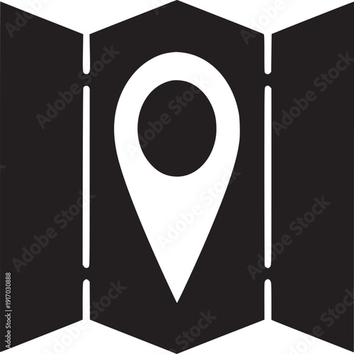 Clean black and white map icon with a prominent location pin for easy navigation