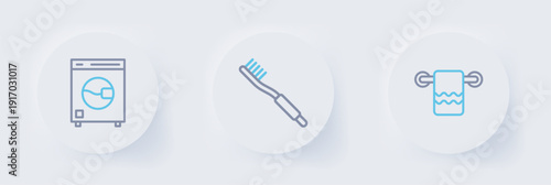 Set line Towel on a hanger, Toothbrush and Washer icon. Vector