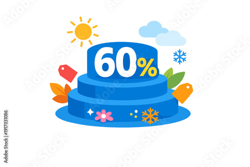 Blue podium offering a 60% discount for the seasonal promotion