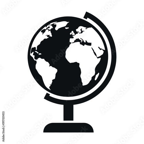 Black and white globe with rotating arrow earth symbol