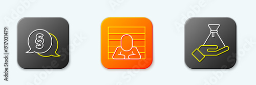 Set line Law, Prisoner and Bribe money bag icon. Vector