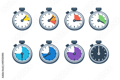 A set of stopwatch icons representing time intervals ranging from 5 to 60 minutes