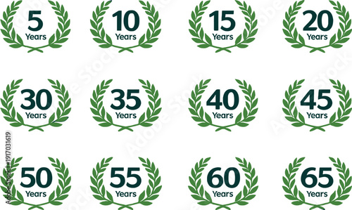 Set of Laurel Wreath Logos for and 65‑year anniversaries