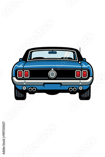 Vector illustration of a 1960s vintage American muscle car seen from the rear