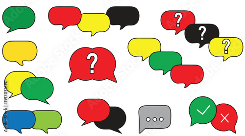 Colorful Speech Bubble Icon Set with Question and Symbols