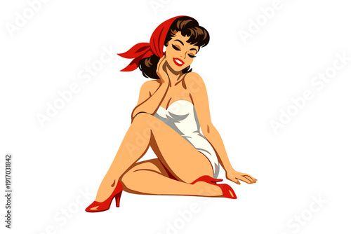 Classic 1960s pin‑up model sporting a red scarf and timeless style