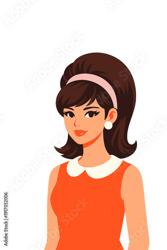 A portrait of a young woman from the 1960s, separated from a copy space background