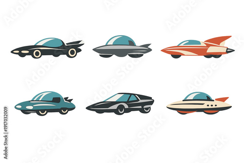 Silhouettes of vintage futuristic cars