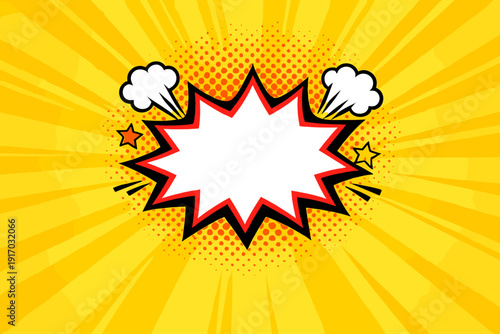 A vivid yellow pop‑art backdrop rendered in a retro comic style featuring a halftone dot pattern