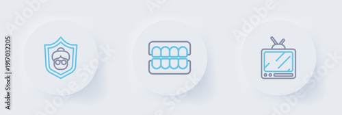 Set line Retro tv, False jaw and Grandmother icon. Vector