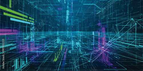 Abstract digital technology background with blue lights