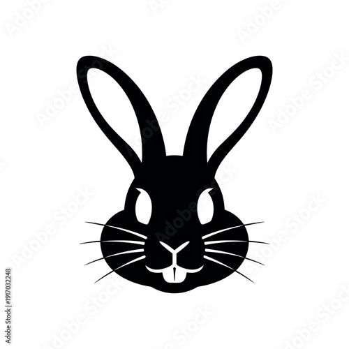 A black silhouette of a rabbit's face on a white background