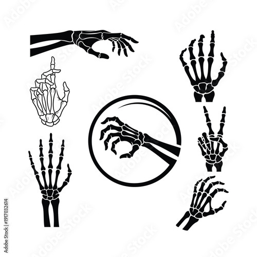 Skeleton Hand Silhouette Collection with Different Gestures