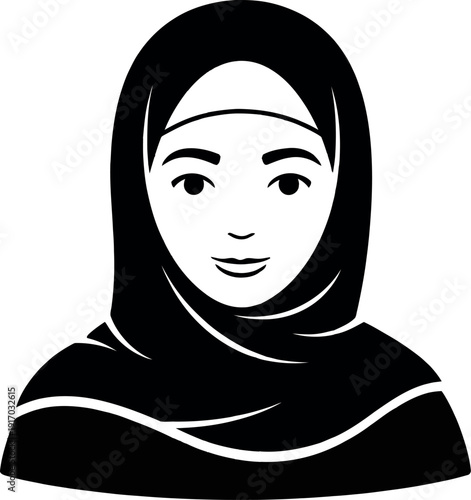 Black and white of a woman wearing a hijab portrait headscarf